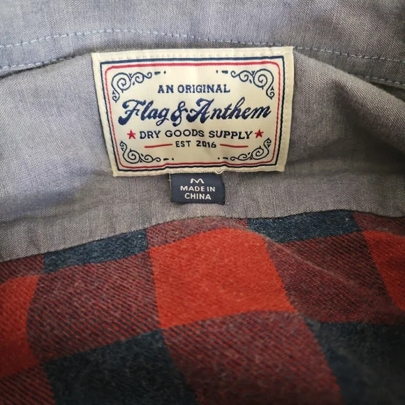Flag & Anthem Navy Red Box Plaid Vintage Wash Button Up Shirt Mens Sz M - Picture 5 of 9